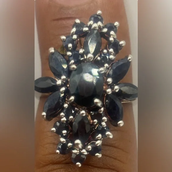 Sterling Silver 925 Sapphire Blue Cluster Ring NWOT - Picture 5 of 9